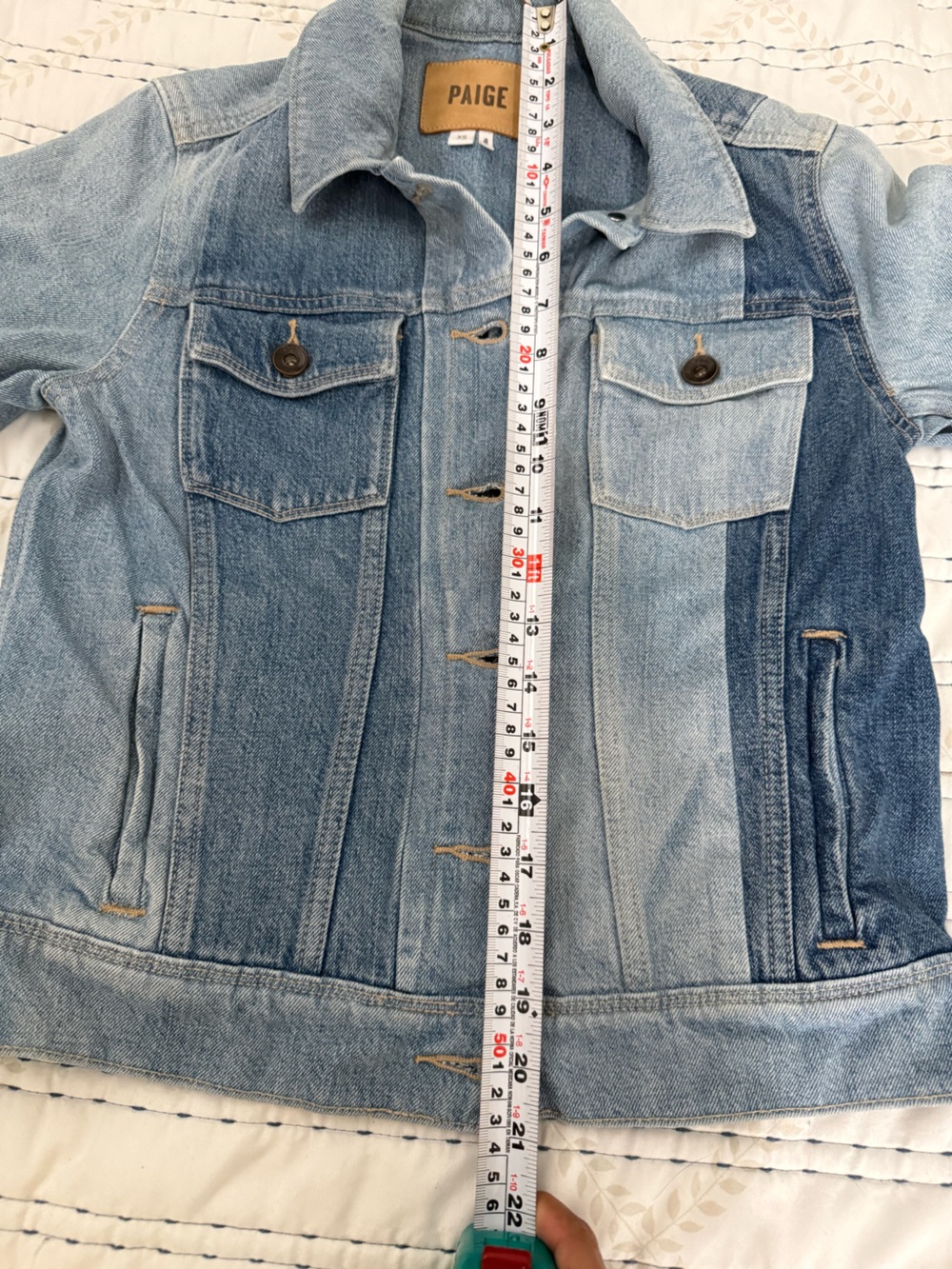 PAIGE XS Two Tone Colorblock Denim Jean Jacket Y2K Designer Western - Picture 7 of 9